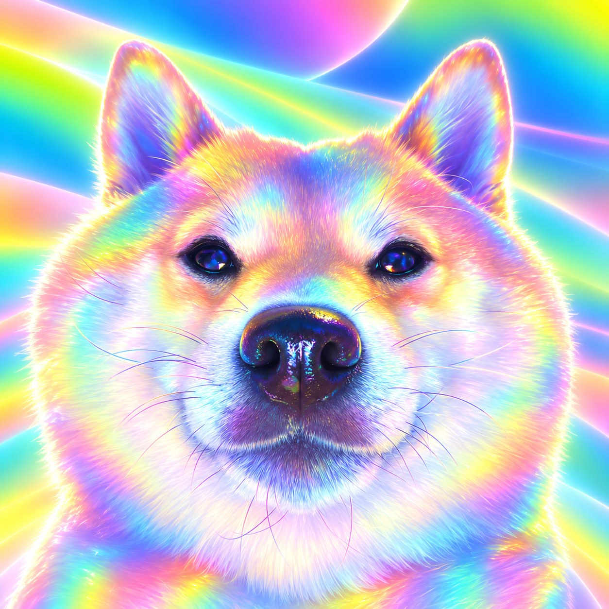 Prism Inu, a Shiba Inu glowing in rainbow light